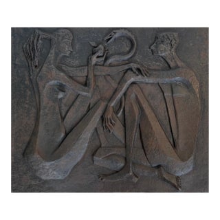 Modernist fireback depicting Adam and Eve, the apple and the serpent For Sale