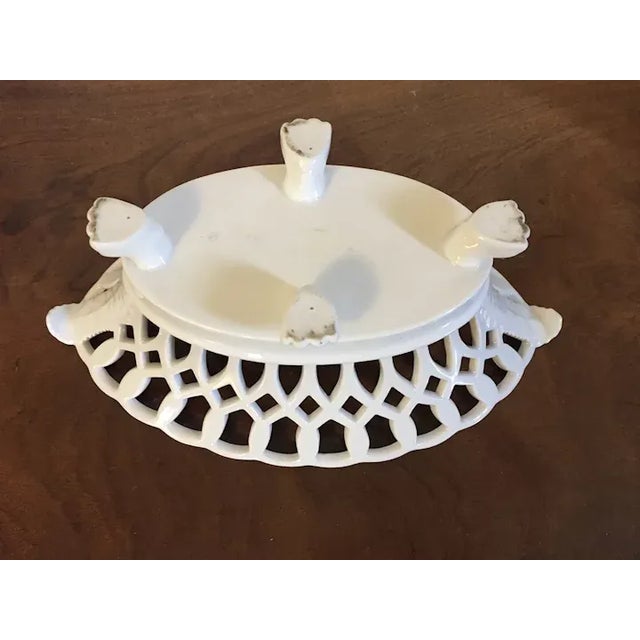 Antique 19th Century French Empire Porcelain Reticulated Corbeille with Lion Paw Feet For Sale - Image 11 of 12