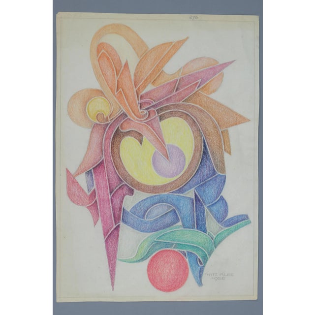 A magnificent abstract organic hand-drawing, a draft of an ornamental composition in strong, bright colors by Fritz Klee....