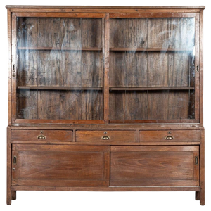 Large French Oak Glazed Haberdashery Shop Cabinet, 1900s
