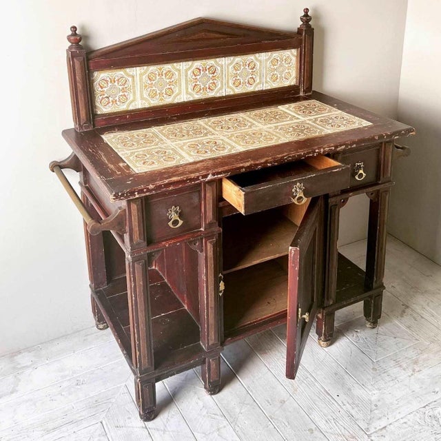 Victorian Painted and Tiled Aesthetic Movement Washstand, 1890s For Sale - Image 5 of 11
