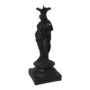 Antique Early 19th Century English Regency Wedgwood Black Basalt Candlestick With Classical Maiden and Cornucopia