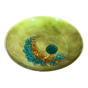 Vintage Mid Century Modern Chartreuse Green Enamel on Copper Pin Tray / Dresser Dish