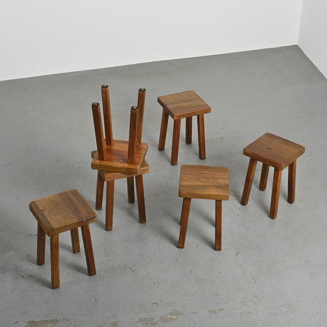 Larch Stools by Charlotte Perriand for Les Arcs, 1985, Set of 6 For Sale - Image 3 of 16