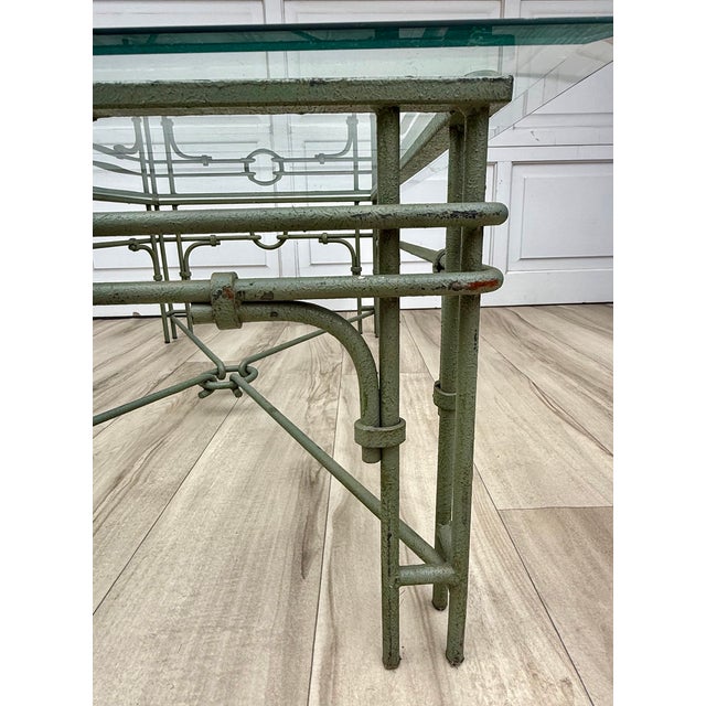 Vintage Giacometti Style Verdigris-Finish Metal & Glass Coffee Table For Sale - Image 12 of 14