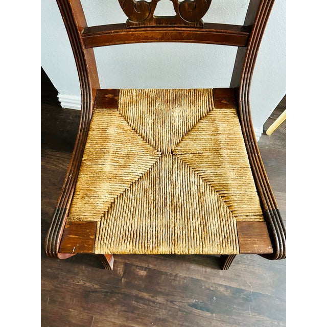 Vintage Tell City Mahogany Harp Back Rush Seat Chair For Sale In Dallas - Image 6 of 12