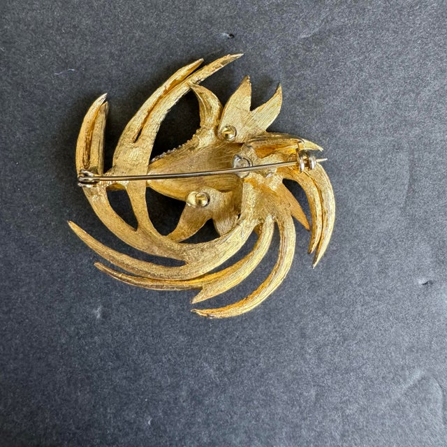 Boucher Vintage Bird of Paradise Brooch Attributed to Marcel Boucher Gold Tone Rhinestone Phoenix Pin For Sale - Image 4 of 8