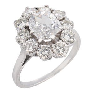 Mid Century Gia 3.30 Carat Diamond 18k White Gold Cluster Ring, Size 7.75