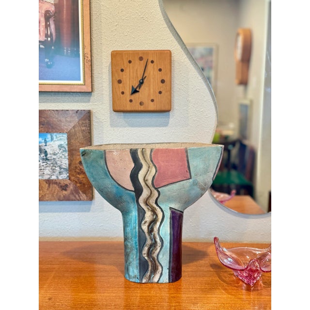 Modernist Raku Pottery Ceramic Vase With Abstract Faces, Circa 1960s. Signed by the Artist Linda Mielke For Sale - Image 4 of 8