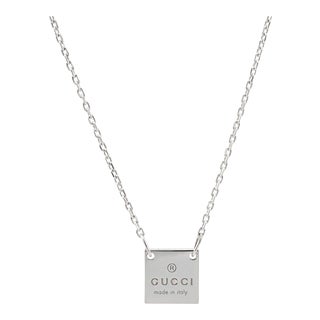 Gucci 925 Sterling Silver Ladies Square Tag Pendant Necklace For Sale