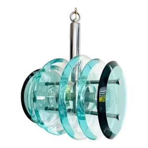 Fontana Arte Pendant Chandelier in Green Murano Glass and Chrome, Italy, 1960's
