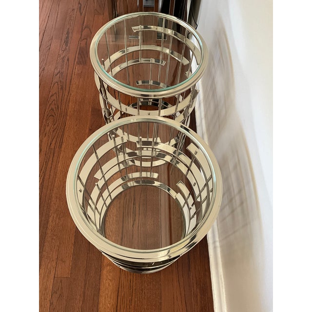 Contemporary Thomas Pheasant for Baker Furniture Tic Tac Drink Side Table Set Nickel For Sale - Image 3 of 10