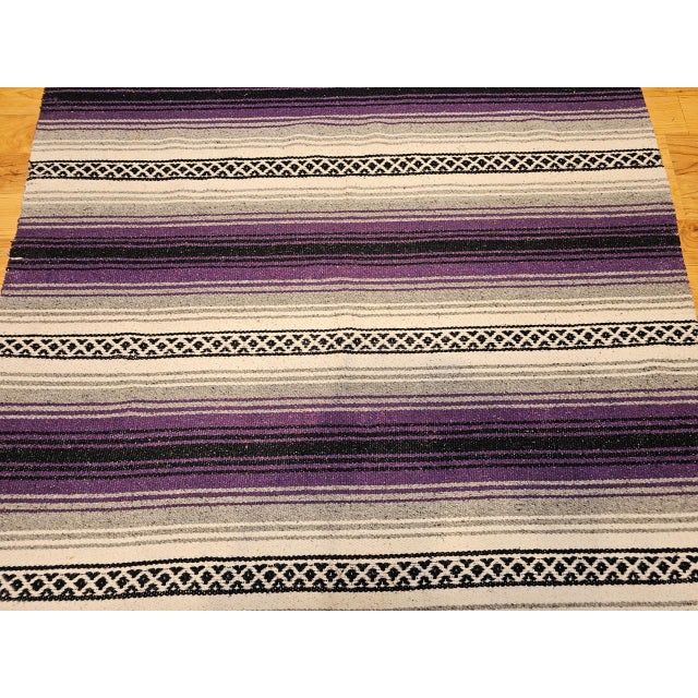 1900 - 1909 Vintage American Southwestern Kilim Rug, Handwoven Wool, Stripe Pattern, Lavender & Ivory, 4x6 For Sale - Image 5 of 11