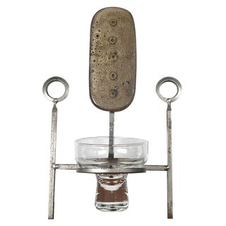 Mid-Century Brutalist Danish Pottery and Iron Wall Candleholder, 1960s For Sale