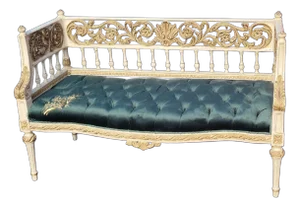 French Louis XVI Sofa Green Velvet Gold Painting