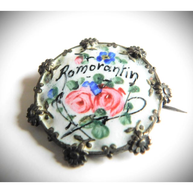 Romorantin, France Antique Sterling and French Enamel Floral Brooch Pin For Sale - Image 4 of 9