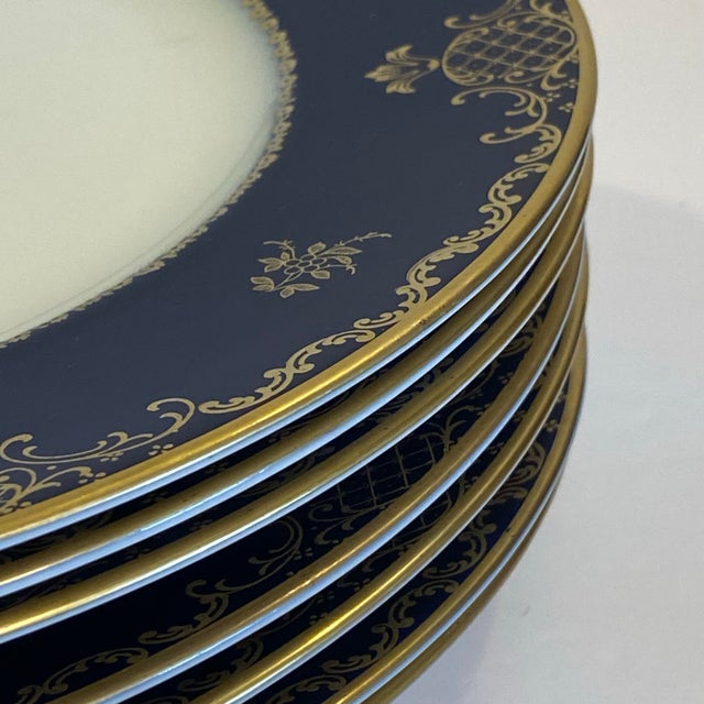 Neoclassical Vintage 1970s–1980s Rosenthal Continental “Charlemagne” Cobalt & Gilt Dinner Plates – Set of 7 For Sale - Image 3 of 8