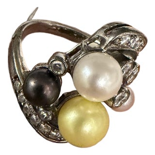 1990s Woman's Joseph Esposito Multi Color Pearl .925 Sterling Silver Ring Sz 6 For Sale