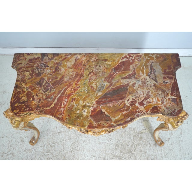 Rococo Antique Italian Rococo Marble Top Console Table For Sale - Image 3 of 15
