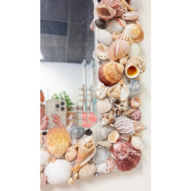 Ivory Vintage Large Shell Encrusted Wall Mirror For Sale - Image 8 of 8