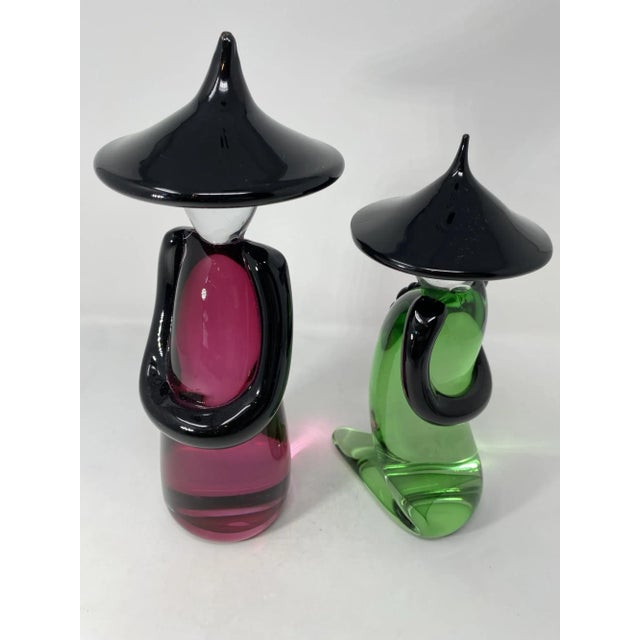 Gorgeous pair of Chinese made in Murano by Roberto Beltrami. Price is for the pair. One is 10" tall and the other is 9" tall.