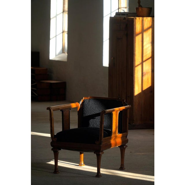 Danish Art Nouveau Armchair with Coal Bouclé Upholstery, 1920s For Sale - Image 15 of 18