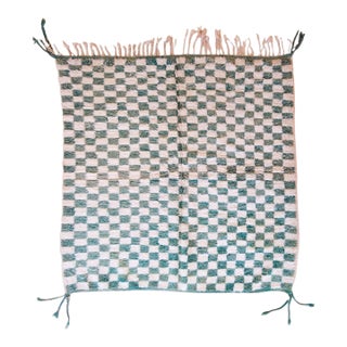 Green Checkered Wool Rug - 7 X 6.3 Ft For Sale