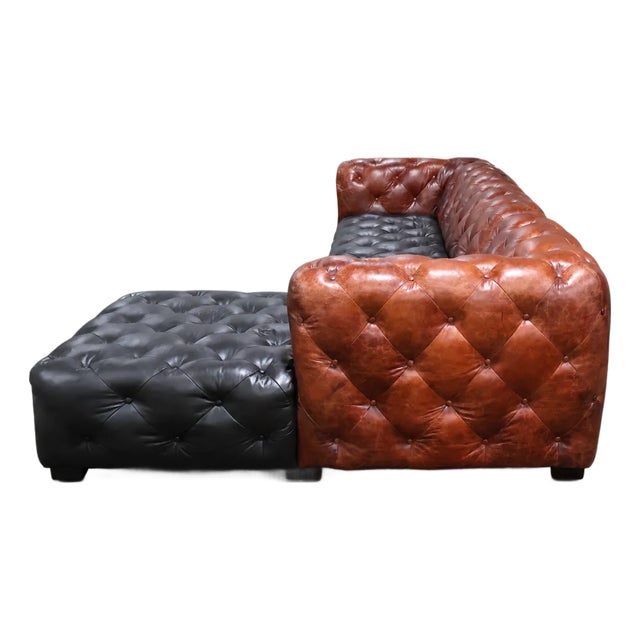 Loom Noir Pavé Two-Tone Leather Sectional For Sale