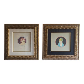 1970s Erté Signed Serigraph Pair – Yellow Turban Ap 60/60 & Rose Turban 264/300 Framed For Sale