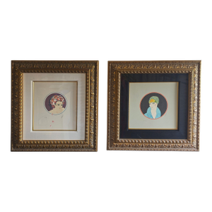 1970s Erté Signed Serigraph Pair – Yellow Turban Ap 60/60 & Rose Turban 264/300 Framed