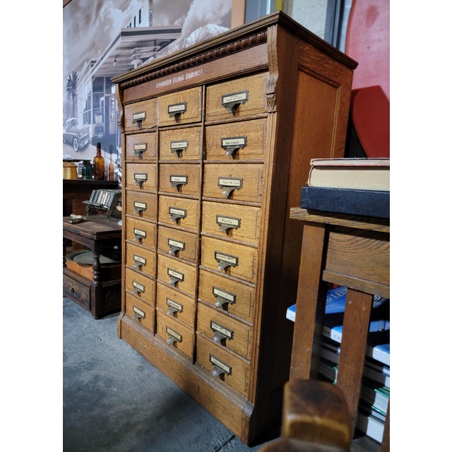 Wood Tiger Oak File Cabinet Circa. 1900 (24) Drawers For Sale - Image 7 of 11