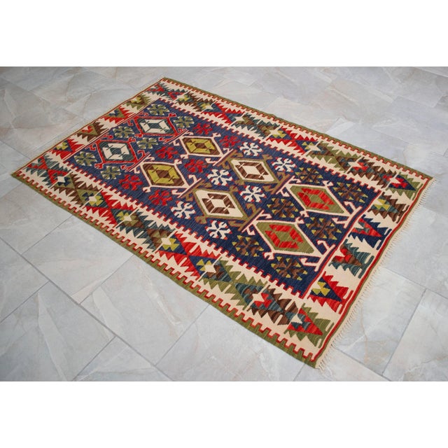 Vintage Handwoven Turkish Kilim Flat Weave Rug – Boho Farmhouse Decor – Collector’s Anatolian Piece – 3′8″ X 5′10″ For Sale - Image 11 of 14
