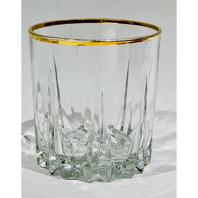 Stunning Vintage Gold Rimmed Cut Glass Whiskey Set of 4, Double Old Fashion Glasses For Sale - Image 4 of 6
