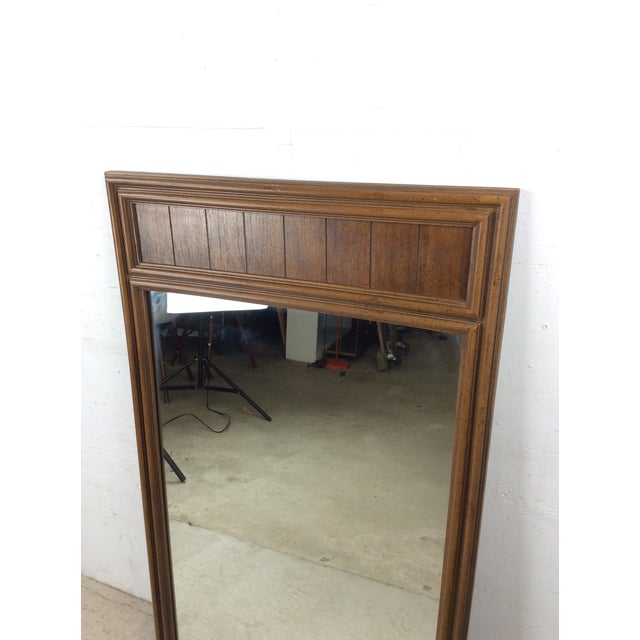 Mid-Century Modern Mid Century Modern Rectangular Wall Mirror With Inlaid Wood Panel on Top of Frame For Sale - Image 3 of 17