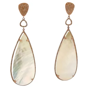 Contemporary 18K Yellow Gold Mother-of-Pearl & Diamond Teardrop Earrings