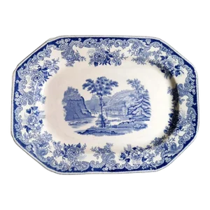 Early 20th Century Copeland-Spode English Platter With Blue Transferware Decorations