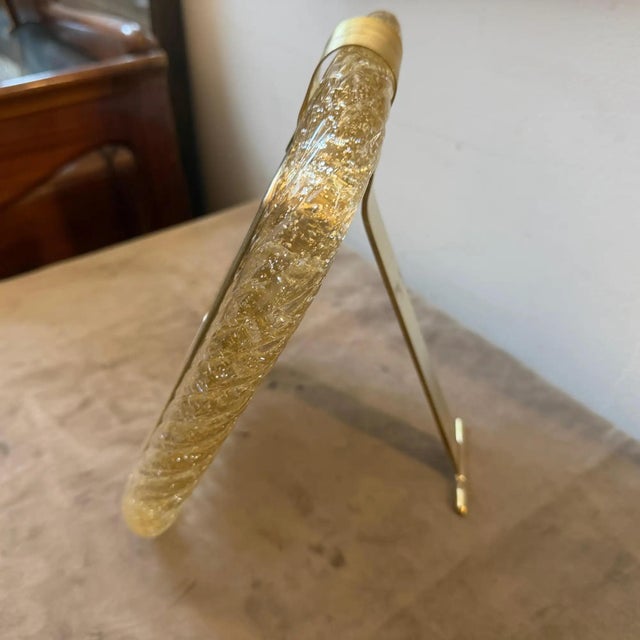 Metal 1990s Barovier Style Art Deco Brass and Gold Murano Glass Picture Frame For Sale - Image 7 of 11