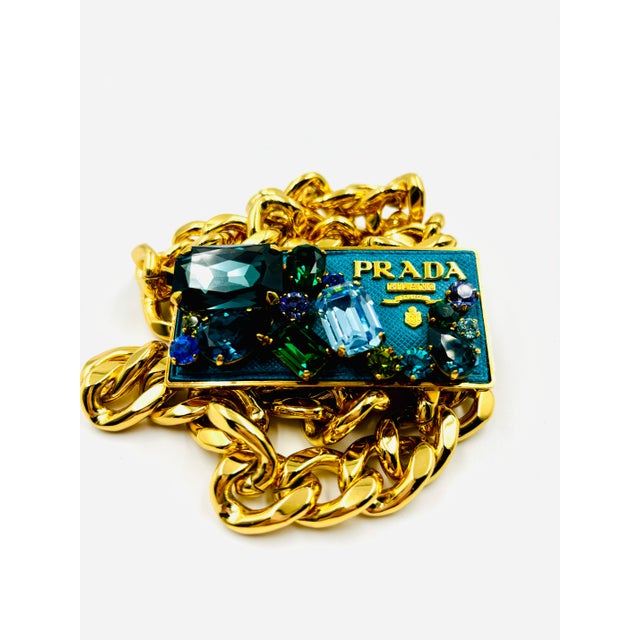 2000 - 2009 Fabulous & Rare Prada Gemstone Buckle & Gold Chain Belt For Sale - Image 5 of 11
