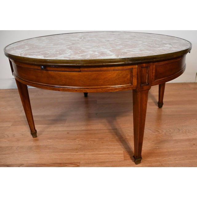 1910s Antique French Louis XVI Mahogany & Marble Top Bouillottee Coffee Table For Sale - Image 11 of 13