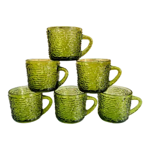 Mid-Century Modern Anchor Hocking Crinkle Glass Mugs- Set of 6