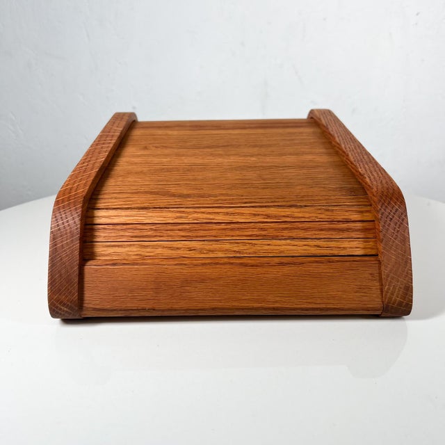 AMBIANIC presents Oakwood tambour door box divided sectioned office organizer Unmarked. Recently oiled. Beautiful...