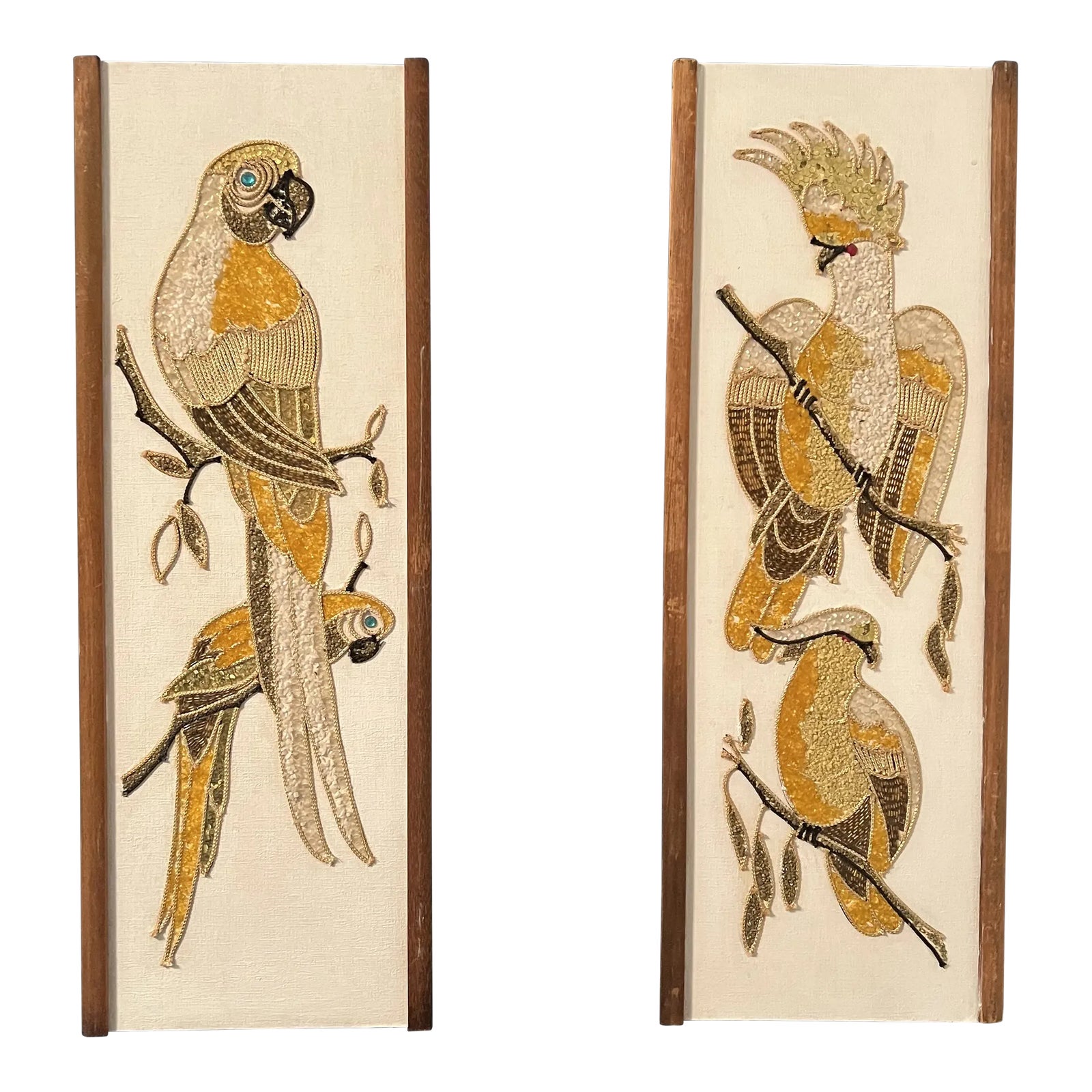 1960's Gravel& Beaded Mosaic Art Wall Hanging- Set of 2