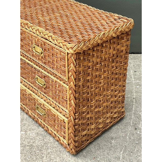 Vintage Braided Rattan Six Drawer Campaign Dresser For Sale - Image 4 of 15