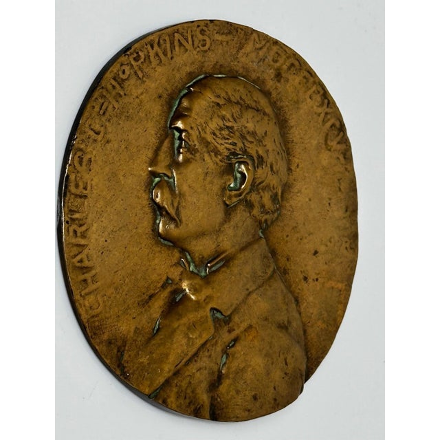 Rare 19th Century English Victorian Gilt Bronze Portrait Medallion Plaque, Charles Hopkins, 1895 For Sale - Image 6 of 17
