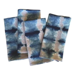 Rousseau Silver Gray & Indigo Abstract Pattern Hand Dyed Linen Napkins- Set of 4