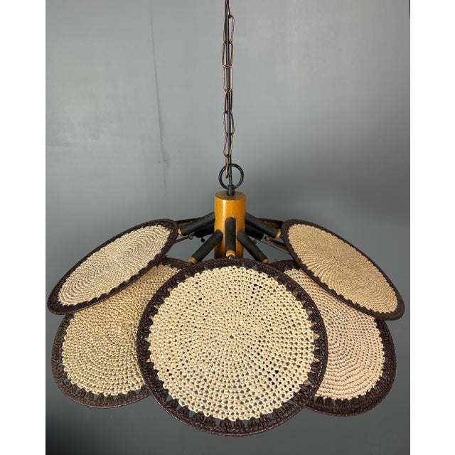 Mid-Century Rattan Fan Pendant Lamp in the style of Ingo Maurer, 1970s For Sale - Image 18 of 18