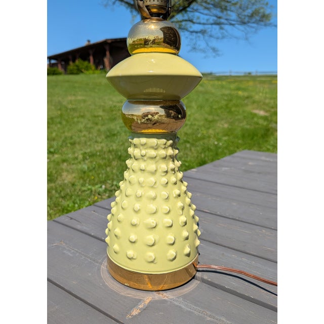 Vintage Mid Century Atomic Ceramic Lamp Base Light Lime Green and Gold With Marble Finial 1950s For Sale In Cleveland - Image 6 of 18