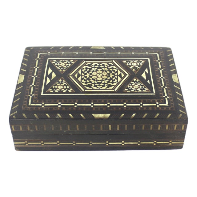 Vintage Inlaid Wood Bone Inlay Box For Sale