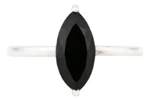 1.96ct Marquise Cut Black Diamond Solitaire Ring Size 4 in 14k White Gold