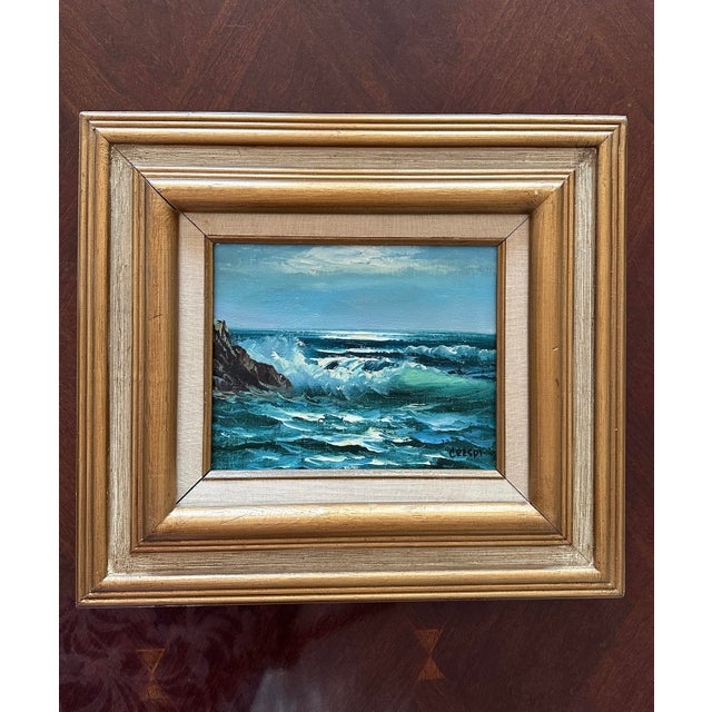 1960s Vintage Original Oil Painting; Framed Seascape by David Crespi 1960s For Sale - Image 5 of 12